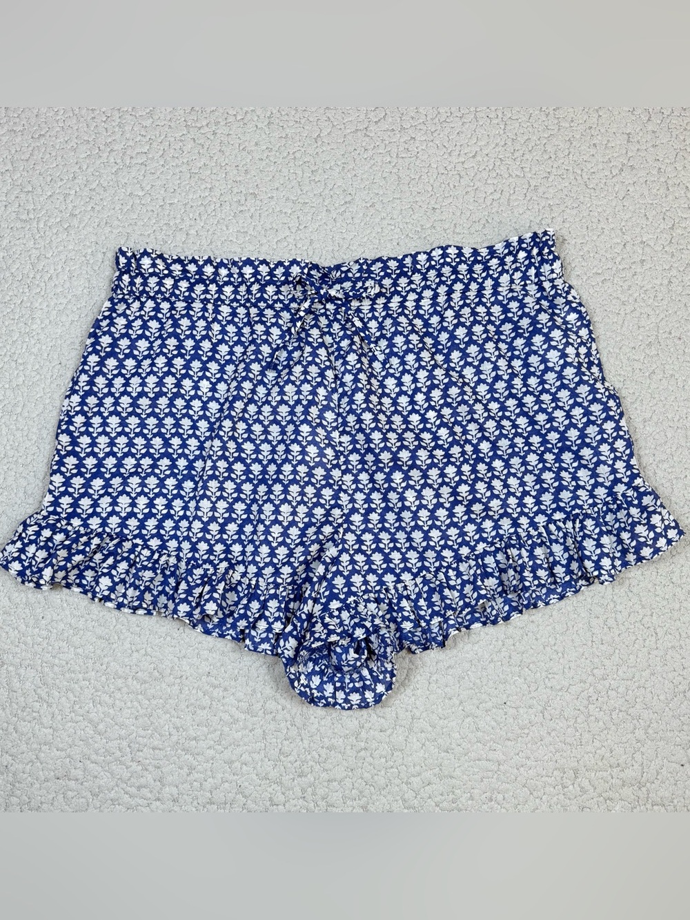J. Crew Stamp Floral Print Cotton Voile Ruffle Beach Shorts